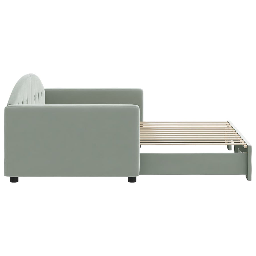 Slaapbank Fluweel 90 x 200 cm Lichtgrijs met onderschuifbed
