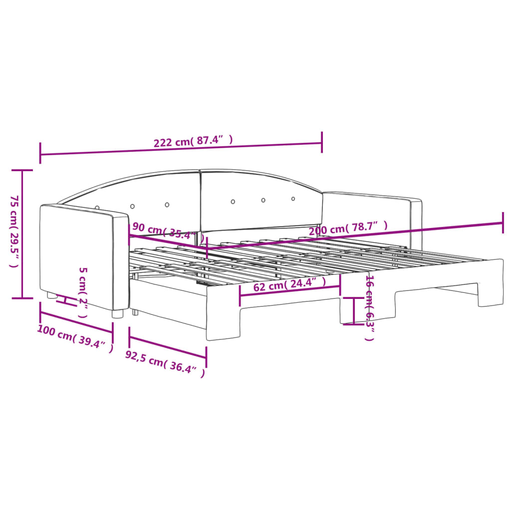 Slaapbank Fluweel 90 x 200 cm Lichtgrijs met onderschuifbed