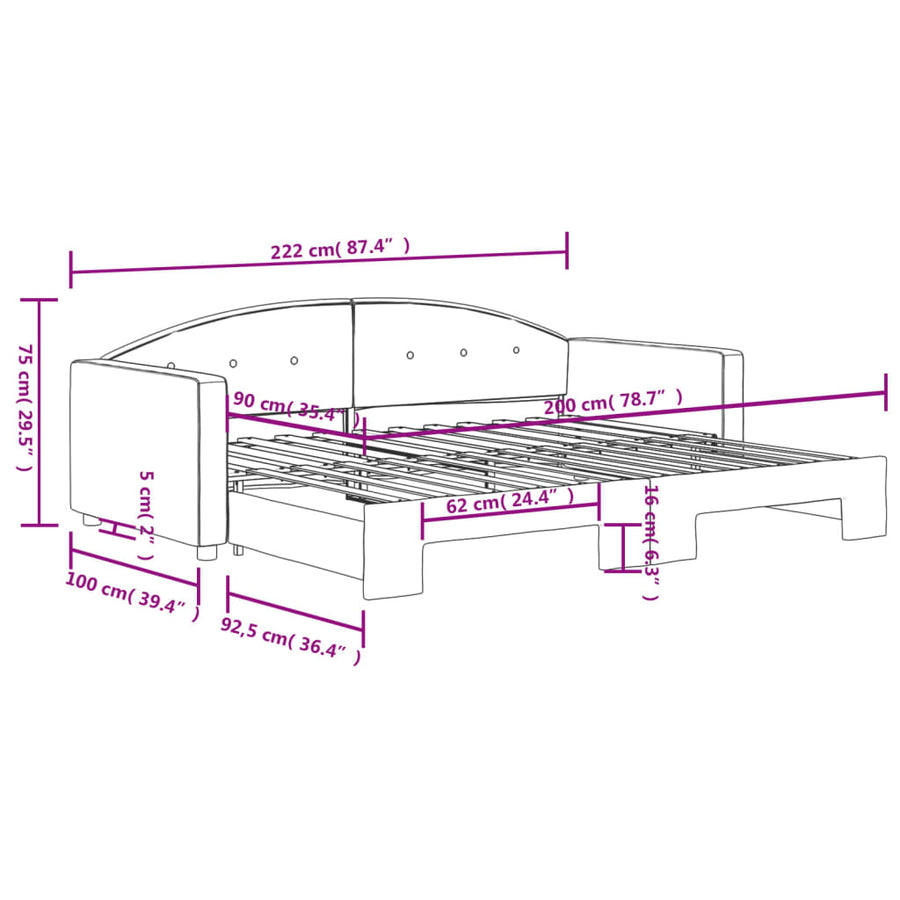 Slaapbank Fluweel 90 x 200 cm Lichtgrijs met onderschuifbed