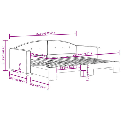 Slaapbank met onderschuifbed 90x200 cm fluweel donkergrijs