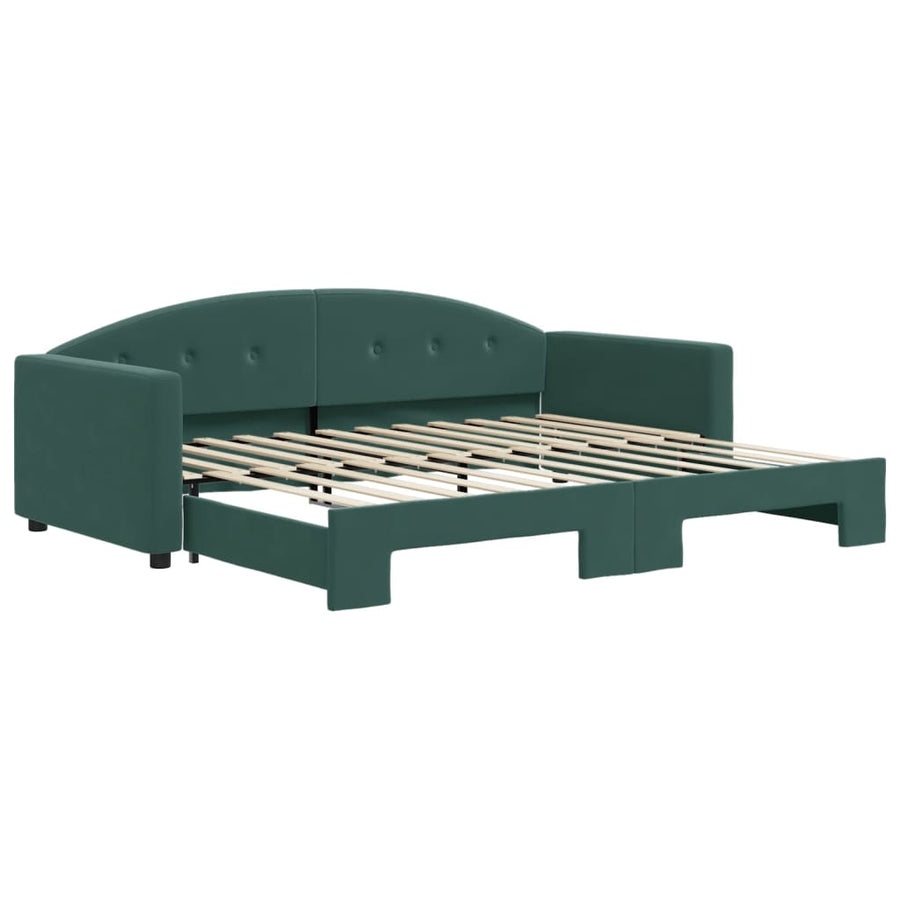 Slaapbank Fluweel 90 x 200 cm Donkergroen met onderschuifbed