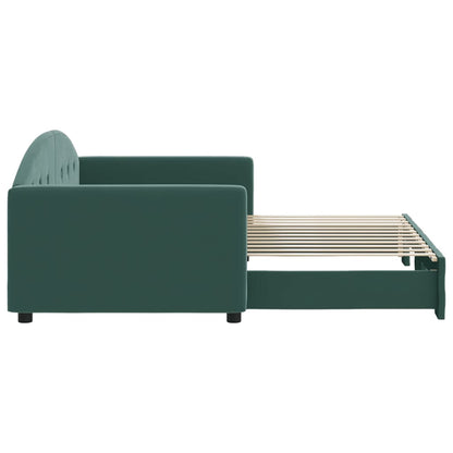 Slaapbank Fluweel 90 x 200 cm Donkergroen met onderschuifbed
