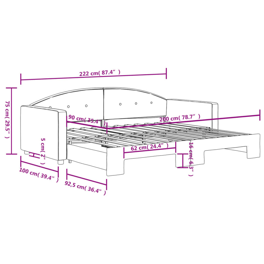 Slaapbank Fluweel 90 x 200 cm Donkergroen met onderschuifbed