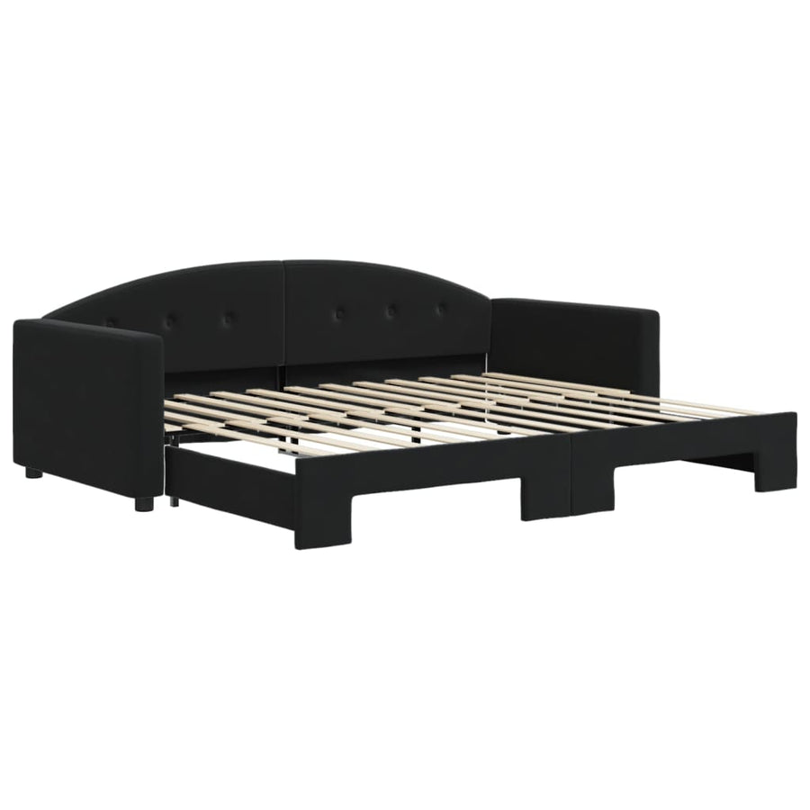 Slaapbank Fluweel 90 x 200 cm Zwart met onderschuifbed