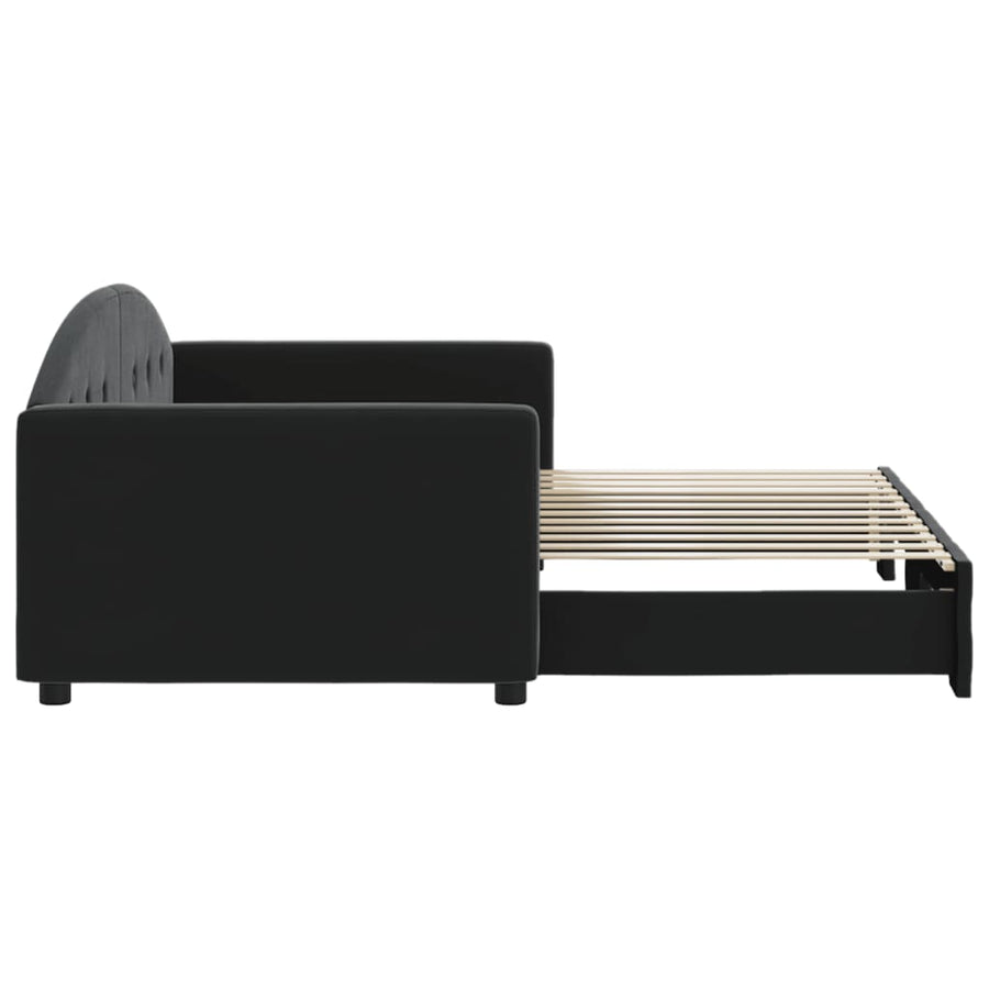 Slaapbank Fluweel 90 x 200 cm Zwart met onderschuifbed
