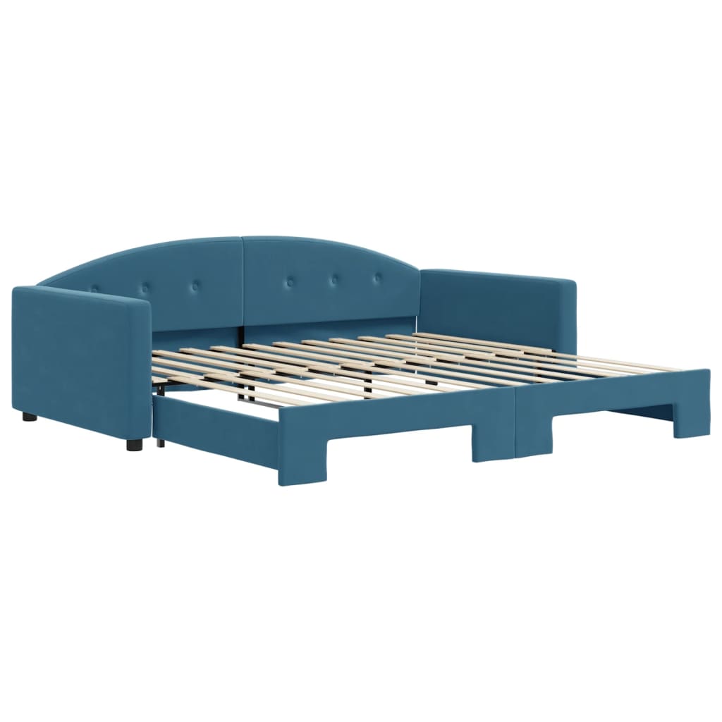Slaapbank Fluweel 100 x 200 cm Blauw met onderschuifbed
