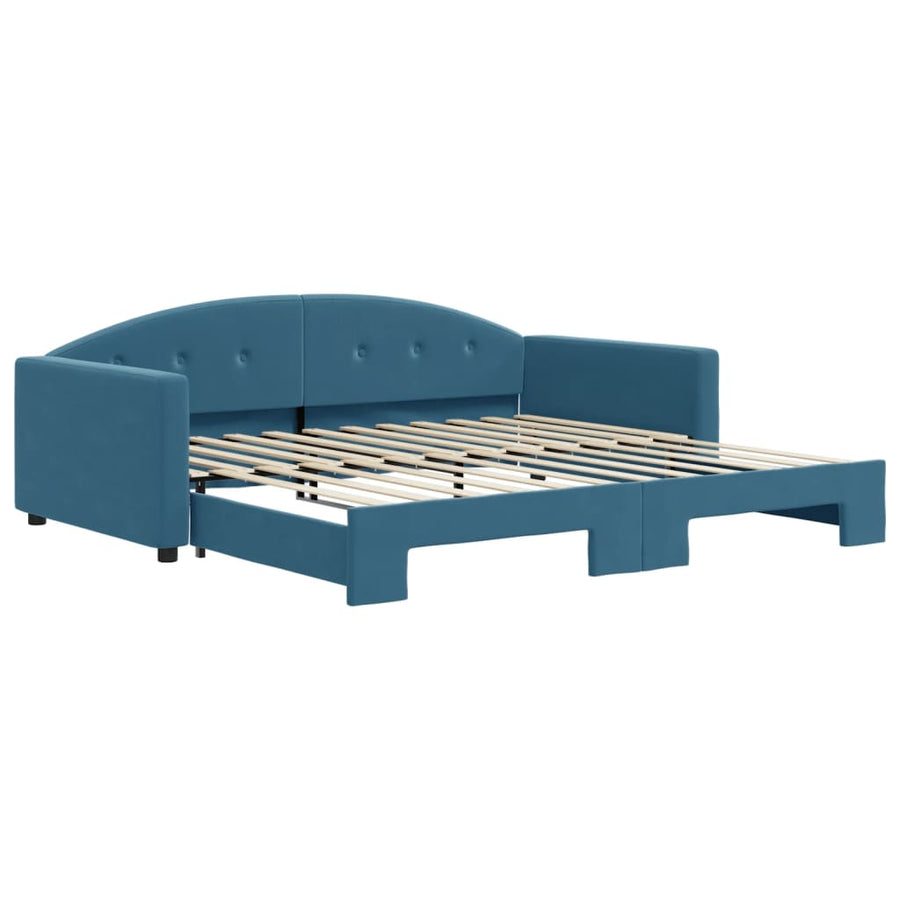 Slaapbank Fluweel 100 x 200 cm Blauw met onderschuifbed