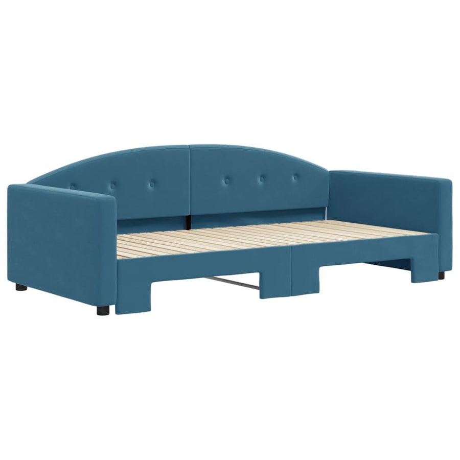 Slaapbank Fluweel 100 x 200 cm Blauw met onderschuifbed