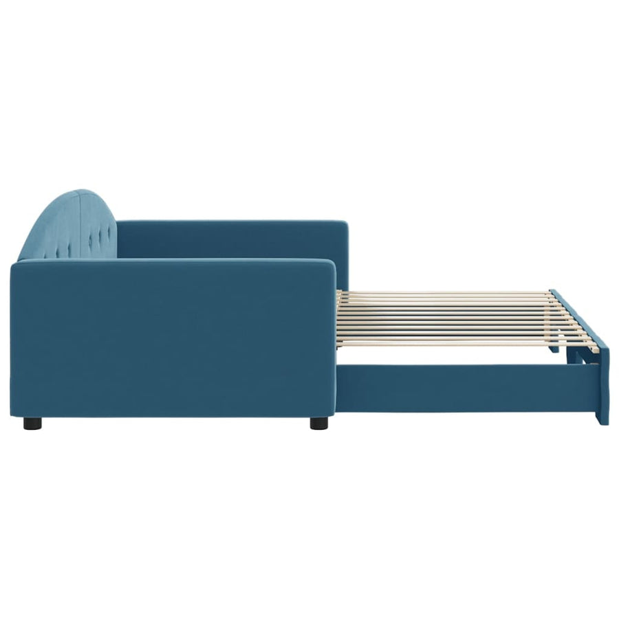 Slaapbank Fluweel 100 x 200 cm Blauw met onderschuifbed