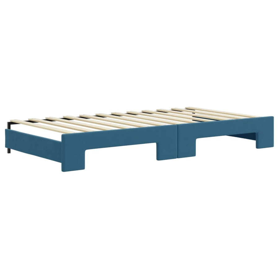 Slaapbank Fluweel 100 x 200 cm Blauw met onderschuifbed