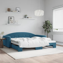 Slaapbank Fluweel 100 x 200 cm Blauw met onderschuifbed