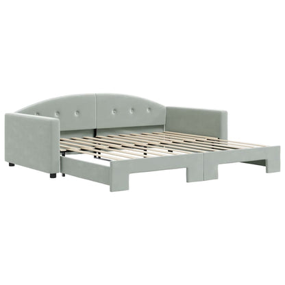 Slaapbank Fluweel 100 x 200 cm Lichtgrijs met onderschuifbed