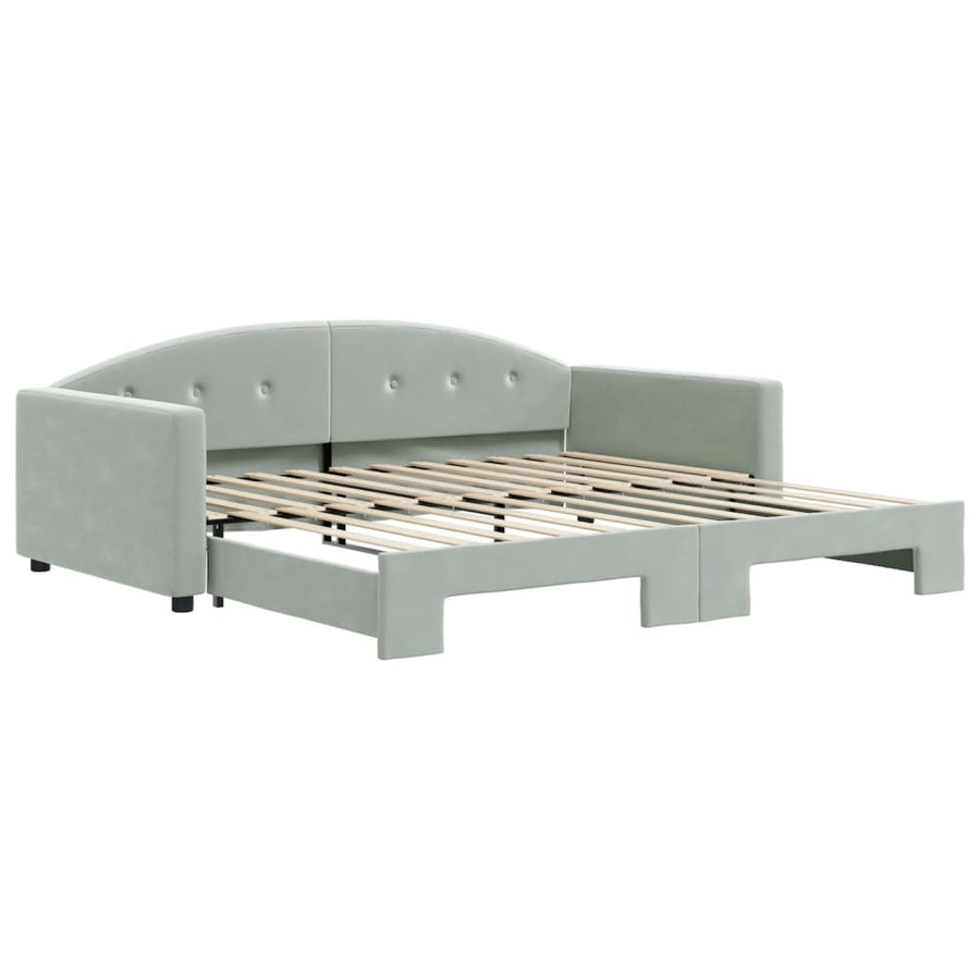 Slaapbank Fluweel 100 x 200 cm Lichtgrijs met onderschuifbed