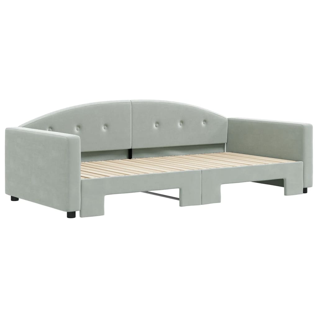 Slaapbank Fluweel 100 x 200 cm Lichtgrijs met onderschuifbed