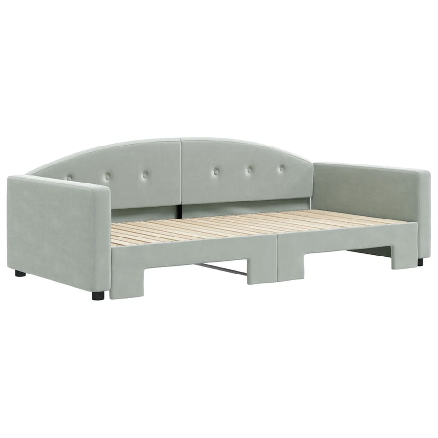 Slaapbank Fluweel 100 x 200 cm Lichtgrijs met onderschuifbed