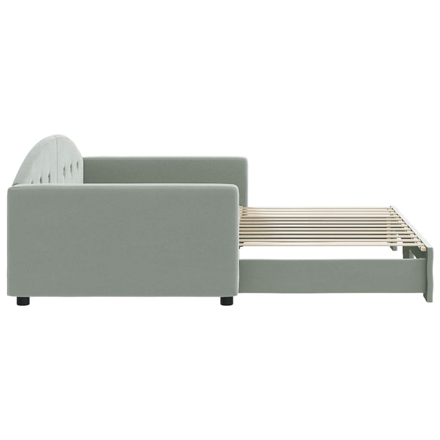 Slaapbank Fluweel 100 x 200 cm Lichtgrijs met onderschuifbed