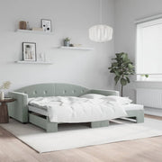 Slaapbank onderschuifbed 100x200 cm fluweel lichtgrijs