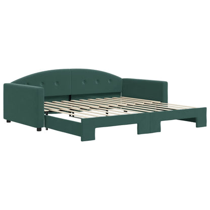 Slaapbank Fluweel 100 x 200 cm Donkergroen met onderschuifbed
