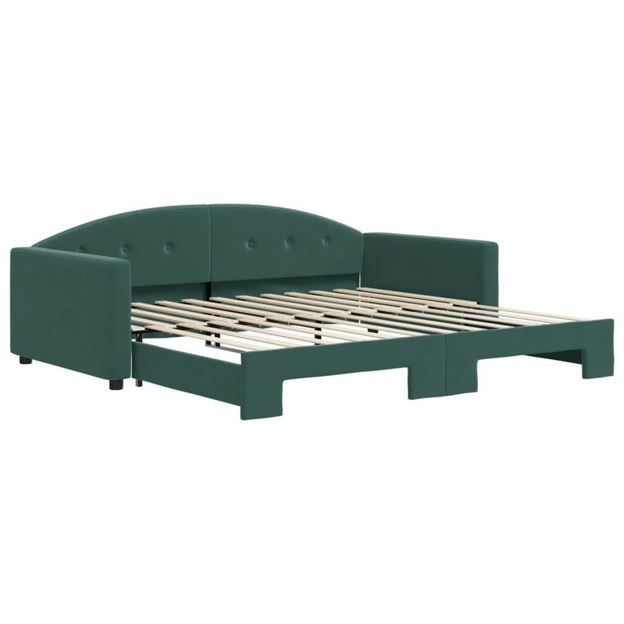 Slaapbank Fluweel 100 x 200 cm Donkergroen met onderschuifbed