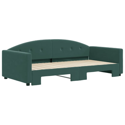 Slaapbank Fluweel 100 x 200 cm Donkergroen met onderschuifbed