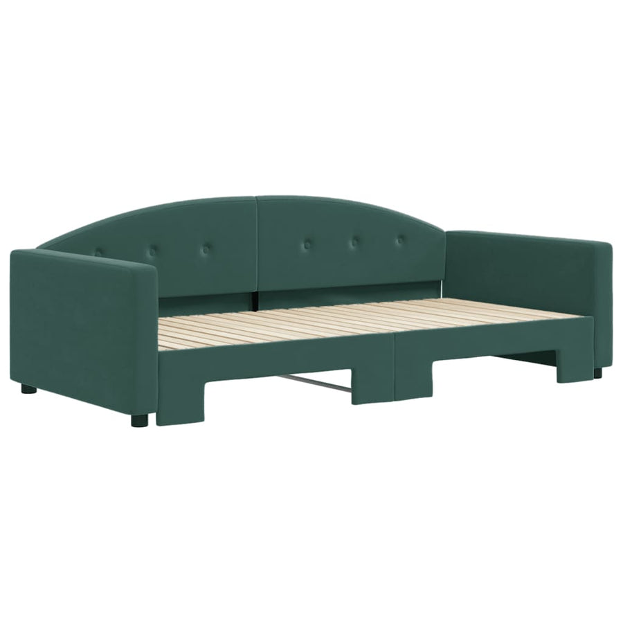 Slaapbank Fluweel 100 x 200 cm Donkergroen met onderschuifbed