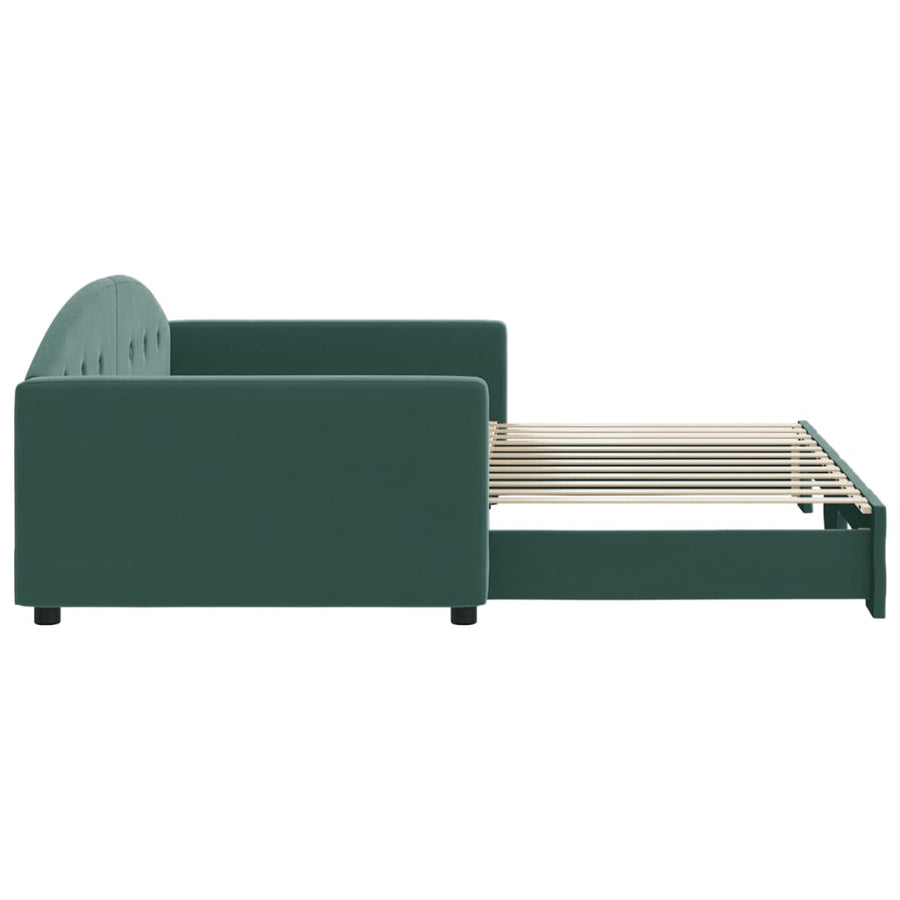 Slaapbank Fluweel 100 x 200 cm Donkergroen met onderschuifbed