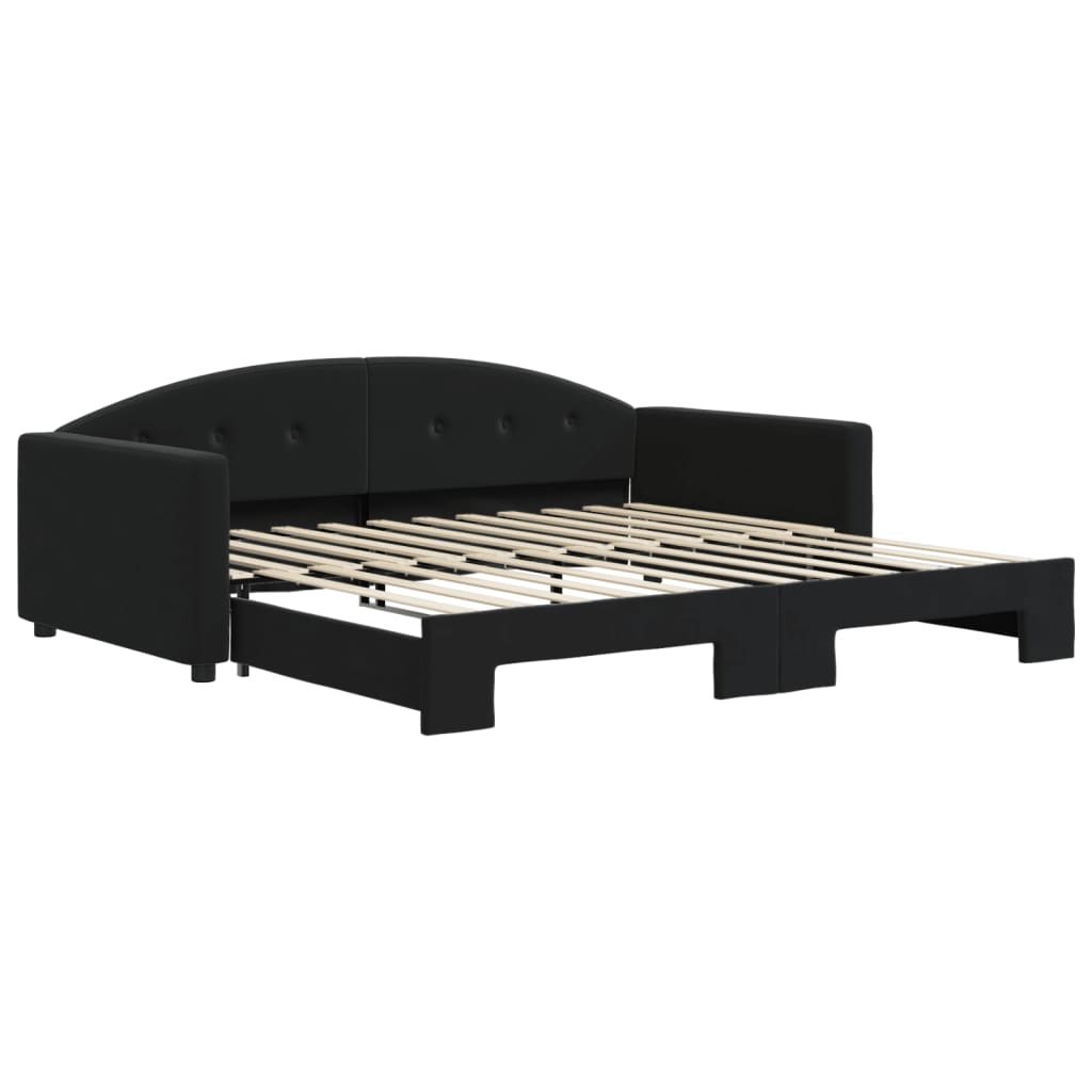 Slaapbank Fluweel 100 x 200 cm Zwart met onderschuifbed