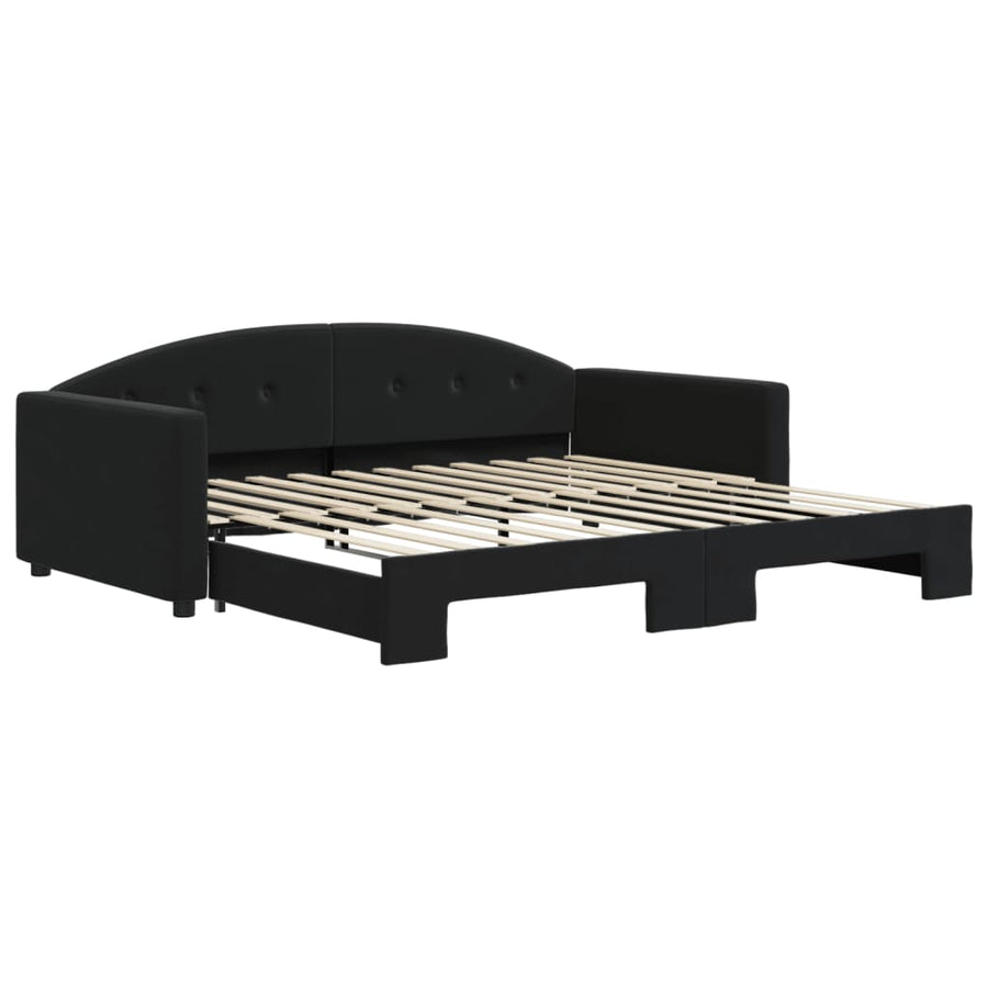 Slaapbank Fluweel 100 x 200 cm Zwart met onderschuifbed