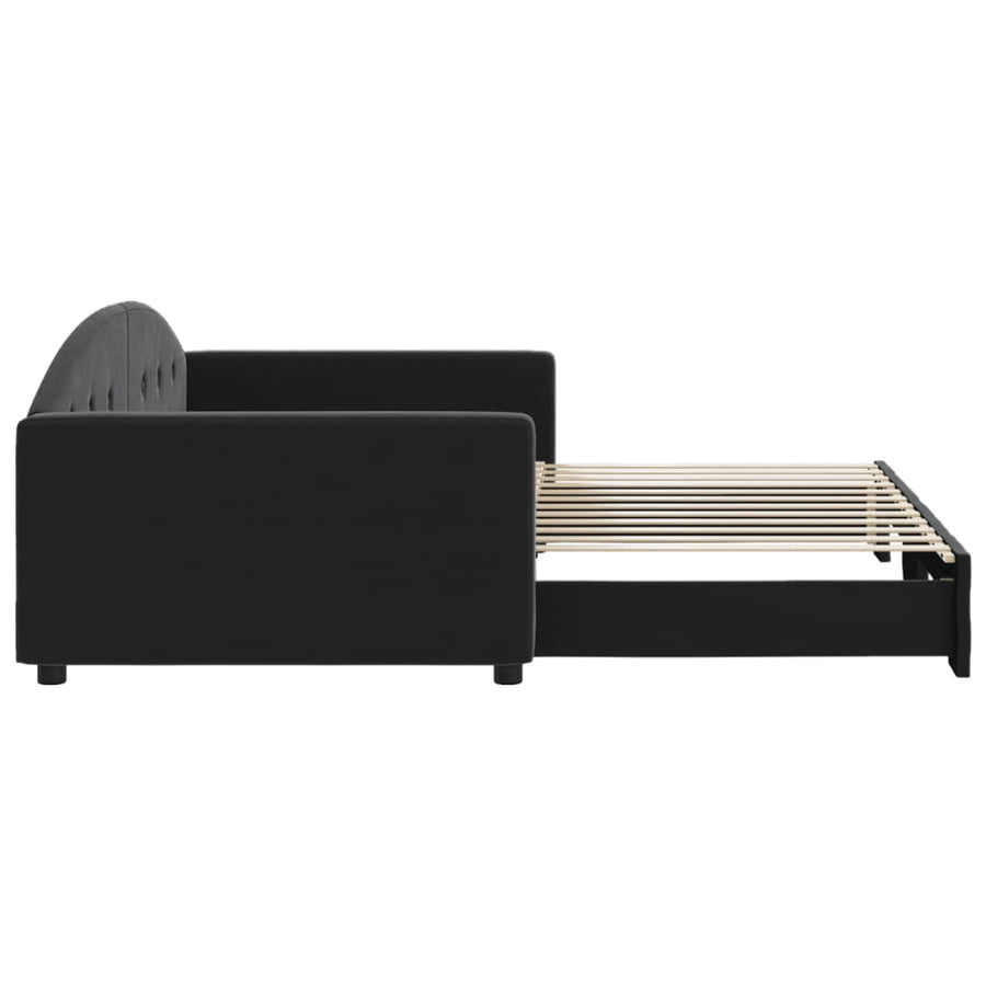Slaapbank Fluweel 100 x 200 cm Zwart met onderschuifbed