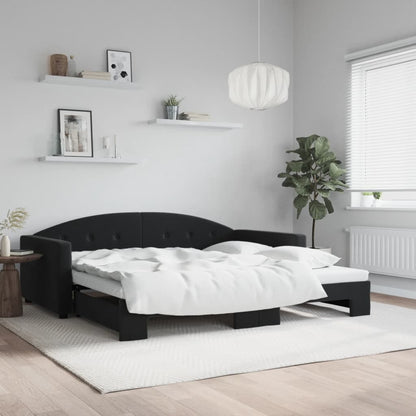 Slaapbank Fluweel 100 x 200 cm Zwart met onderschuifbed