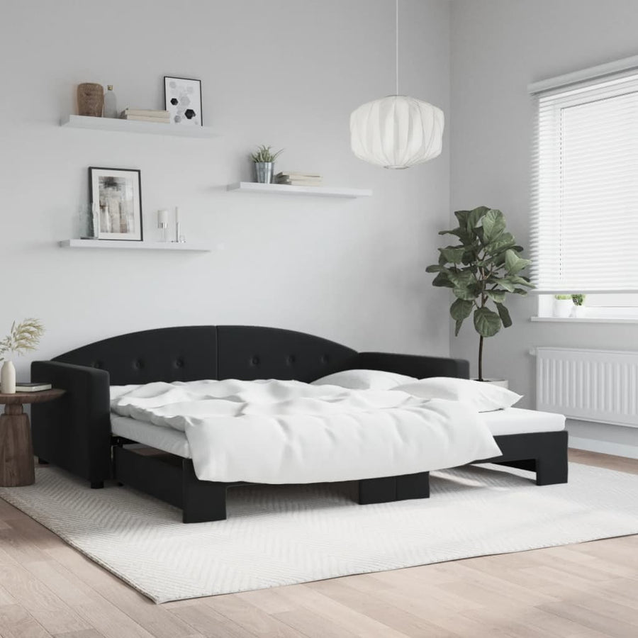 Slaapbank Fluweel 100 x 200 cm Zwart met onderschuifbed