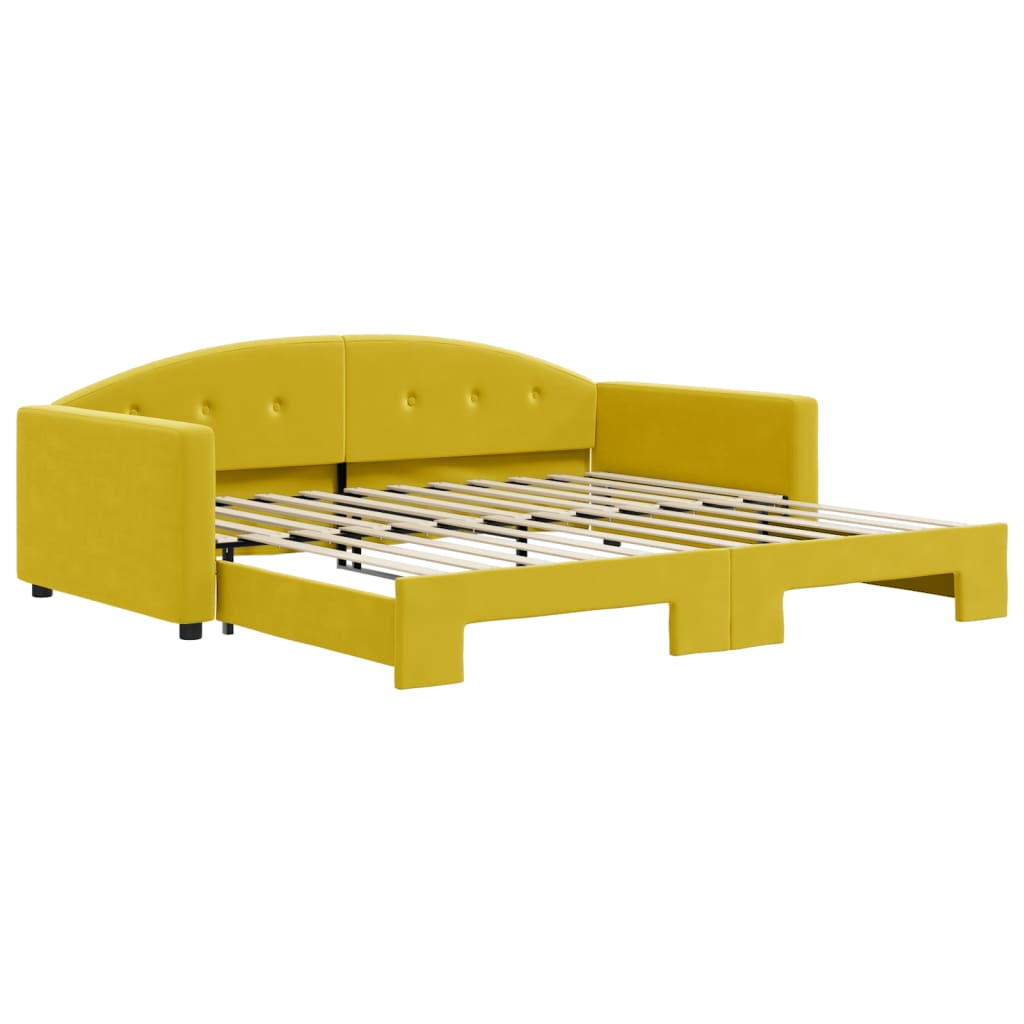 Slaapbank met onderschuifbed 100x200 cm fluweel geel