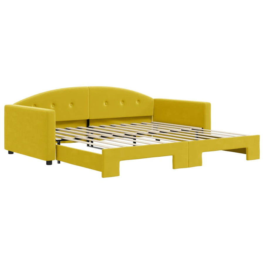 Slaapbank met onderschuifbed 100x200 cm fluweel geel
