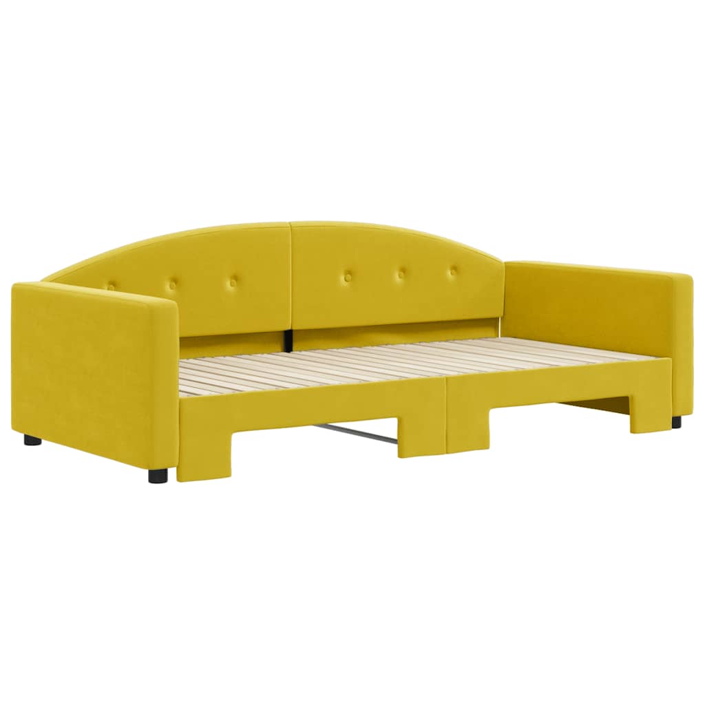 Slaapbank met onderschuifbed 100x200 cm fluweel geel