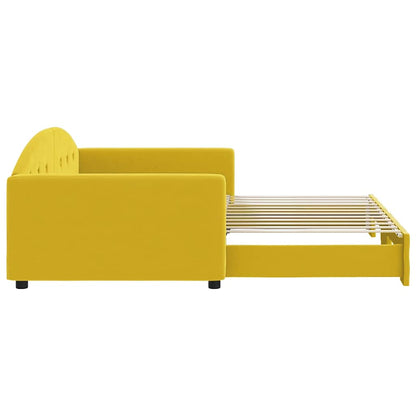 Slaapbank met onderschuifbed 100x200 cm fluweel geel