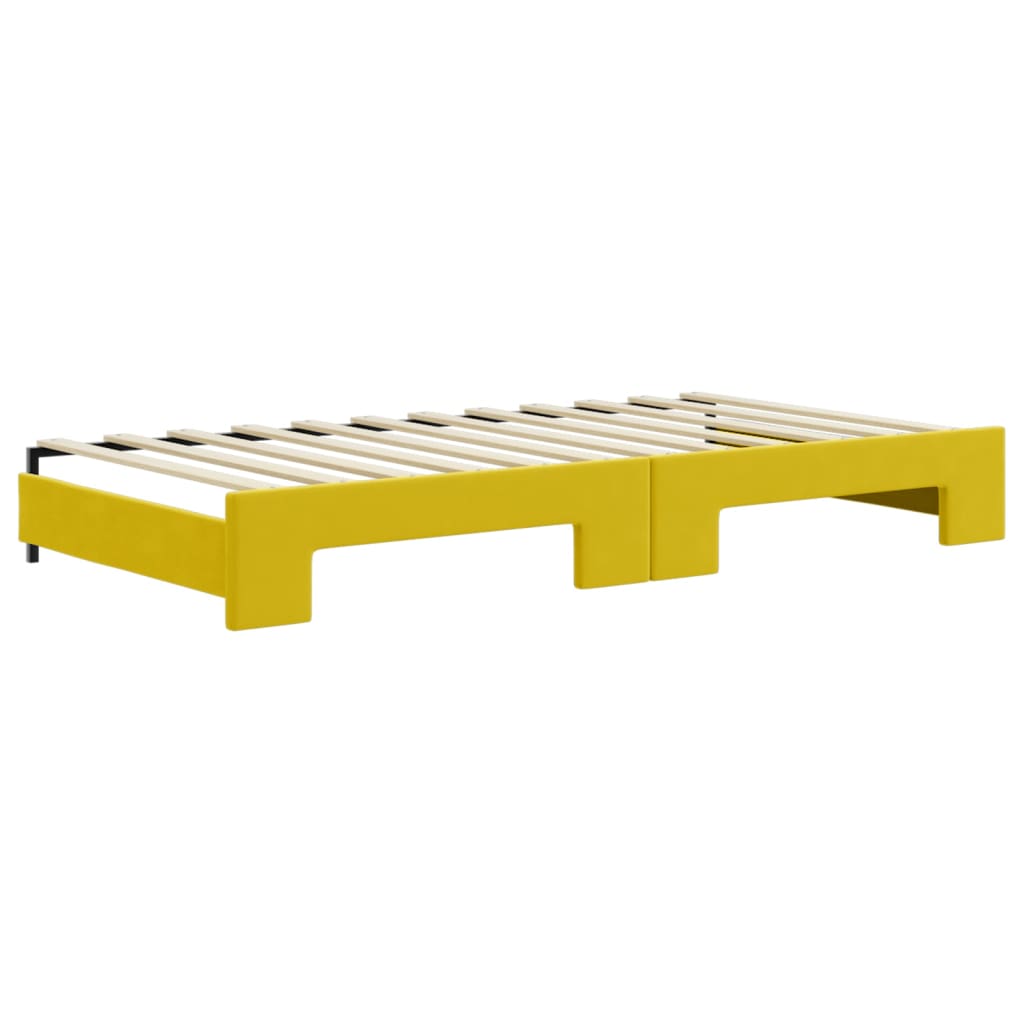 Slaapbank met onderschuifbed 100x200 cm fluweel geel