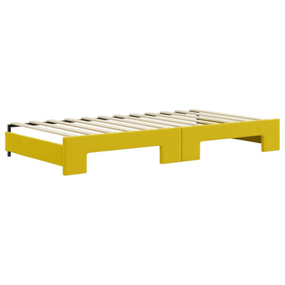 Slaapbank met onderschuifbed 100x200 cm fluweel geel