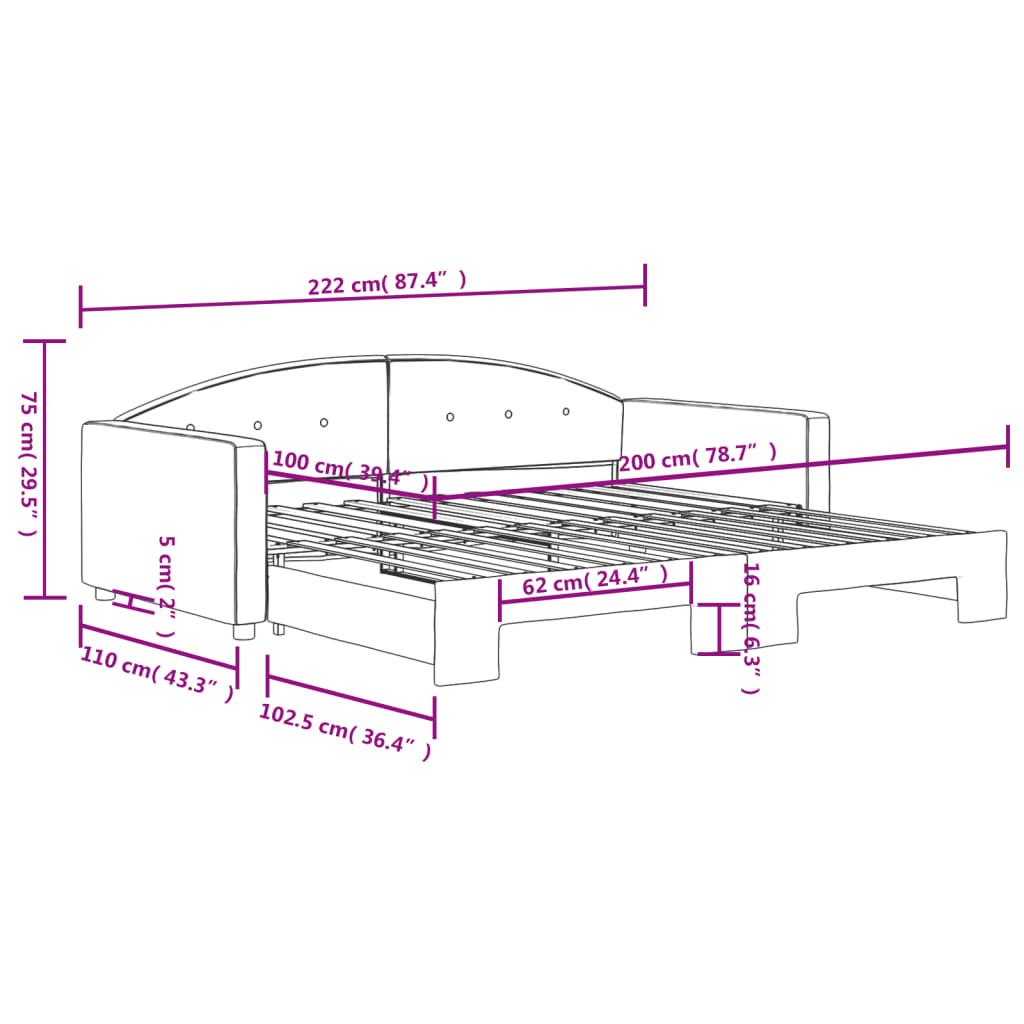 Slaapbank met onderschuifbed 100x200 cm fluweel geel