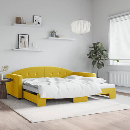 Slaapbank met onderschuifbed 100x200 cm fluweel geel