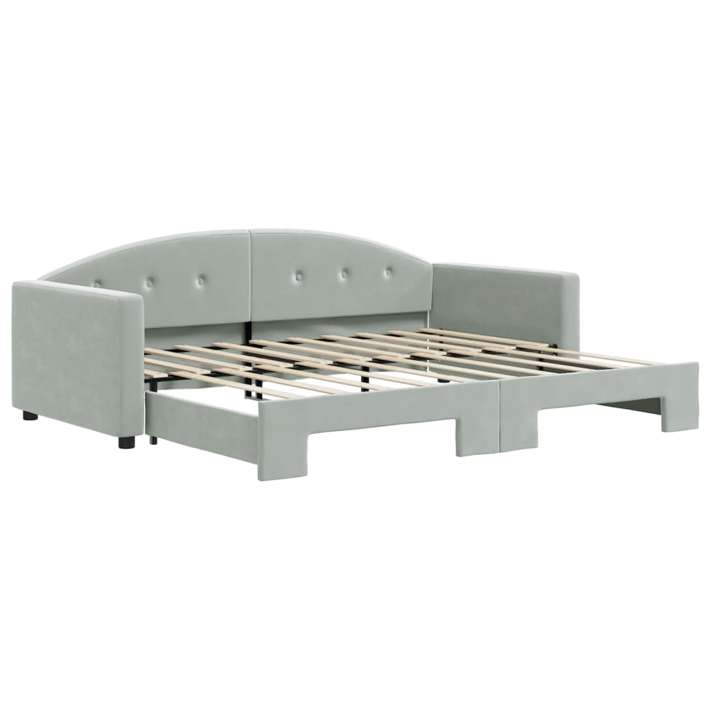 Slaapbank Fluweel 90 x 190 cm Lichtgrijs met onderschuifbed