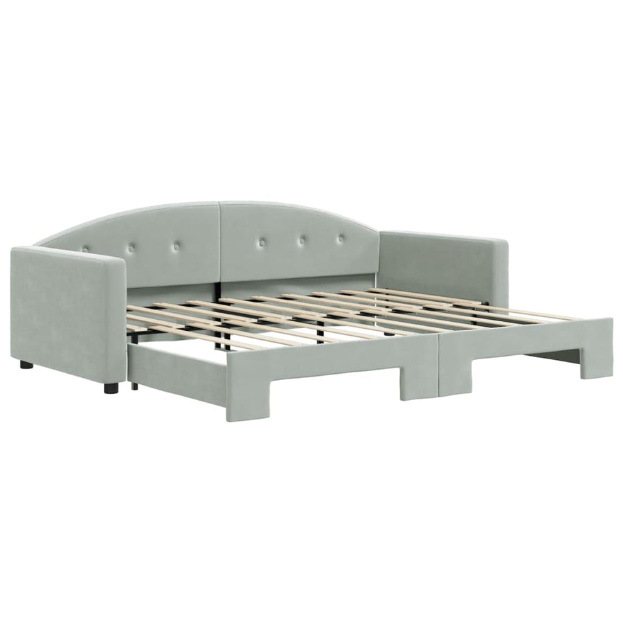 Slaapbank Fluweel 90 x 190 cm Lichtgrijs met onderschuifbed