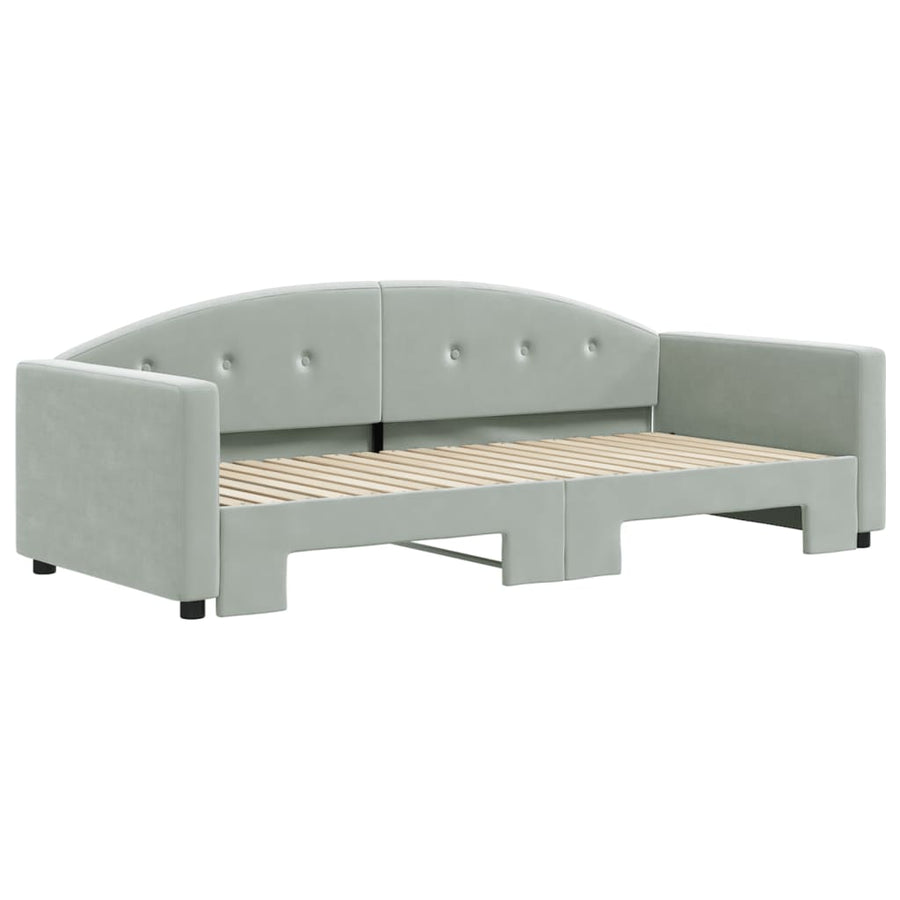 Slaapbank Fluweel 90 x 190 cm Lichtgrijs met onderschuifbed