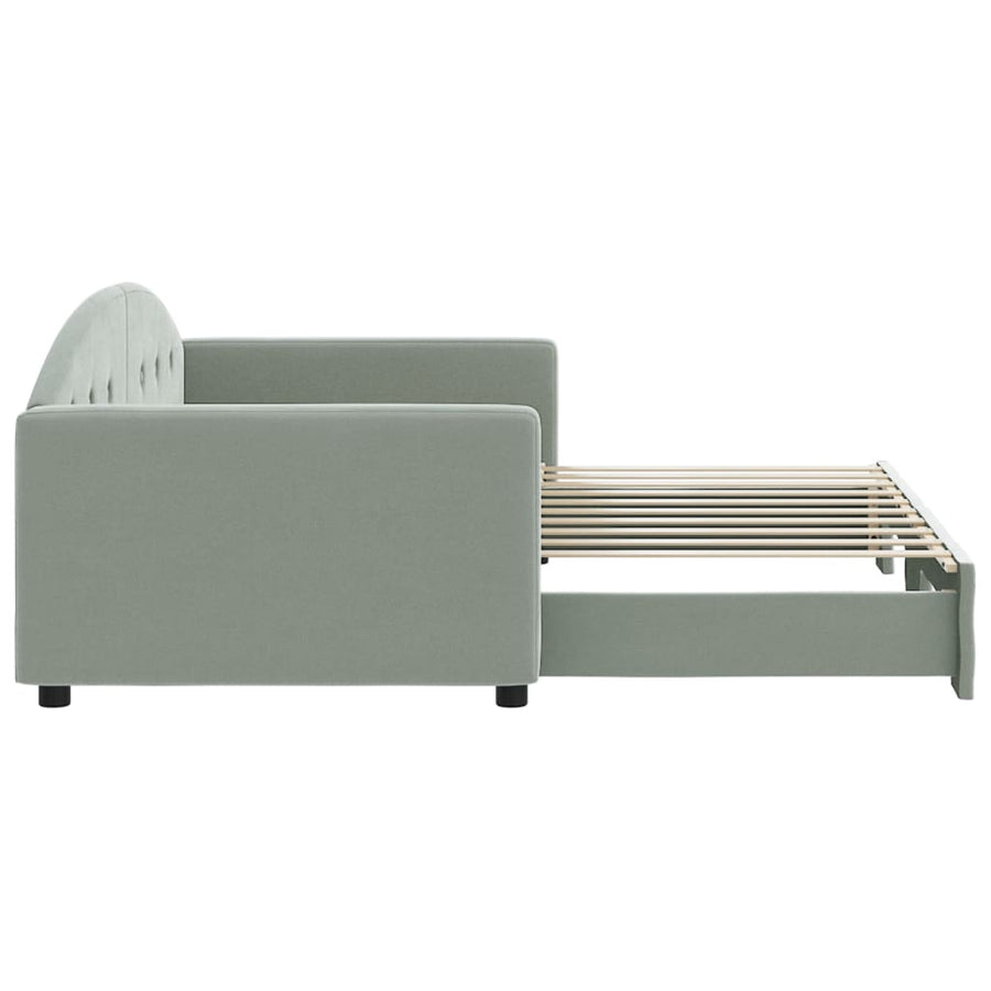 Slaapbank Fluweel 90 x 190 cm Lichtgrijs met onderschuifbed