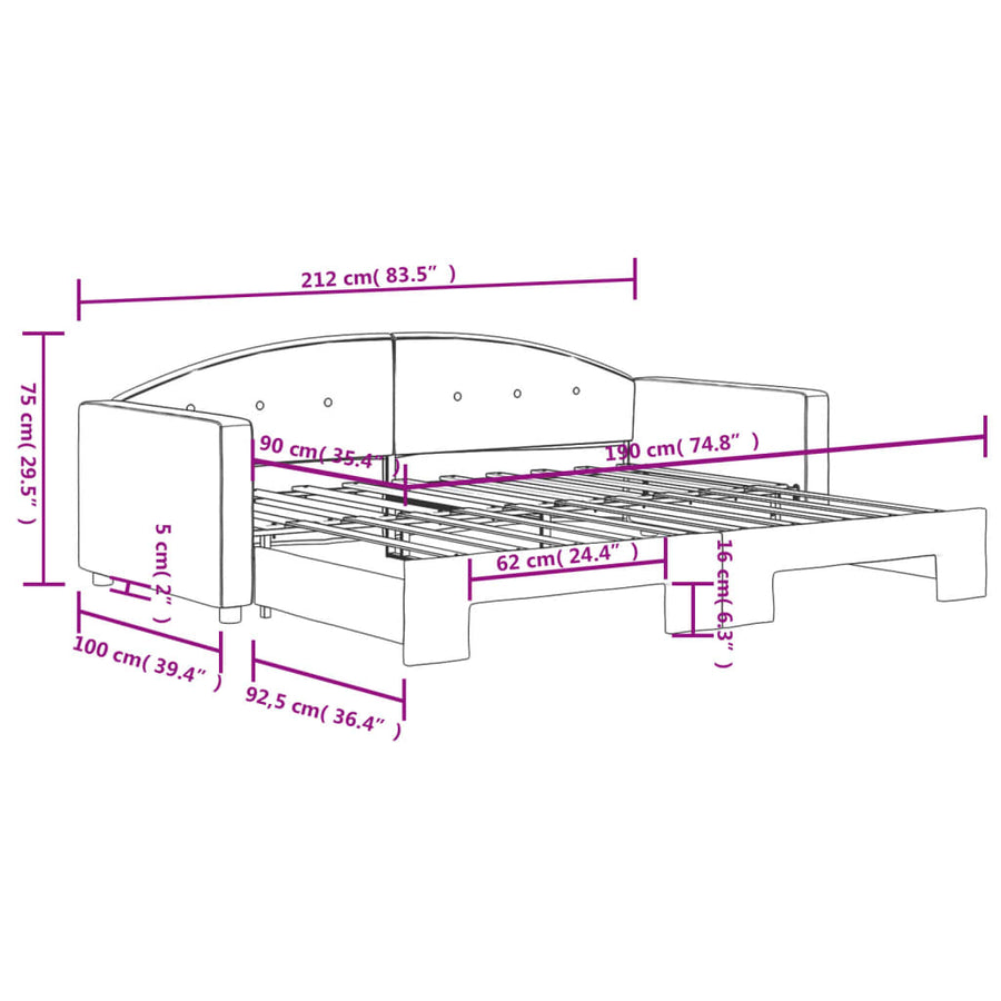 Slaapbank Fluweel 90 x 190 cm Lichtgrijs met onderschuifbed