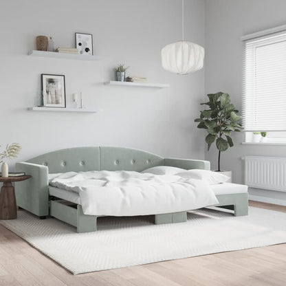Slaapbank Fluweel 90 x 190 cm Lichtgrijs met onderschuifbed