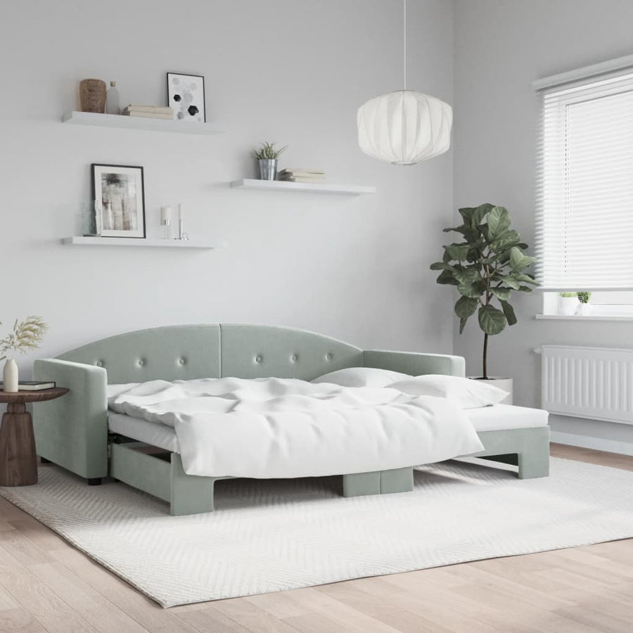 Slaapbank Fluweel 90 x 190 cm Lichtgrijs met onderschuifbed