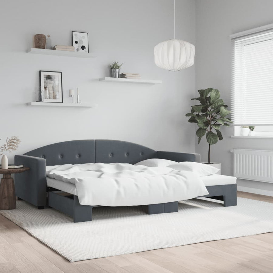 Slaapbank Fluweel Donkergrijs 90 x 190 cm met onderschuifbed
