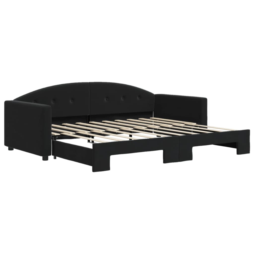 Slaapbank Fluweel 90 x 190 cm Zwart met onderschuifbed