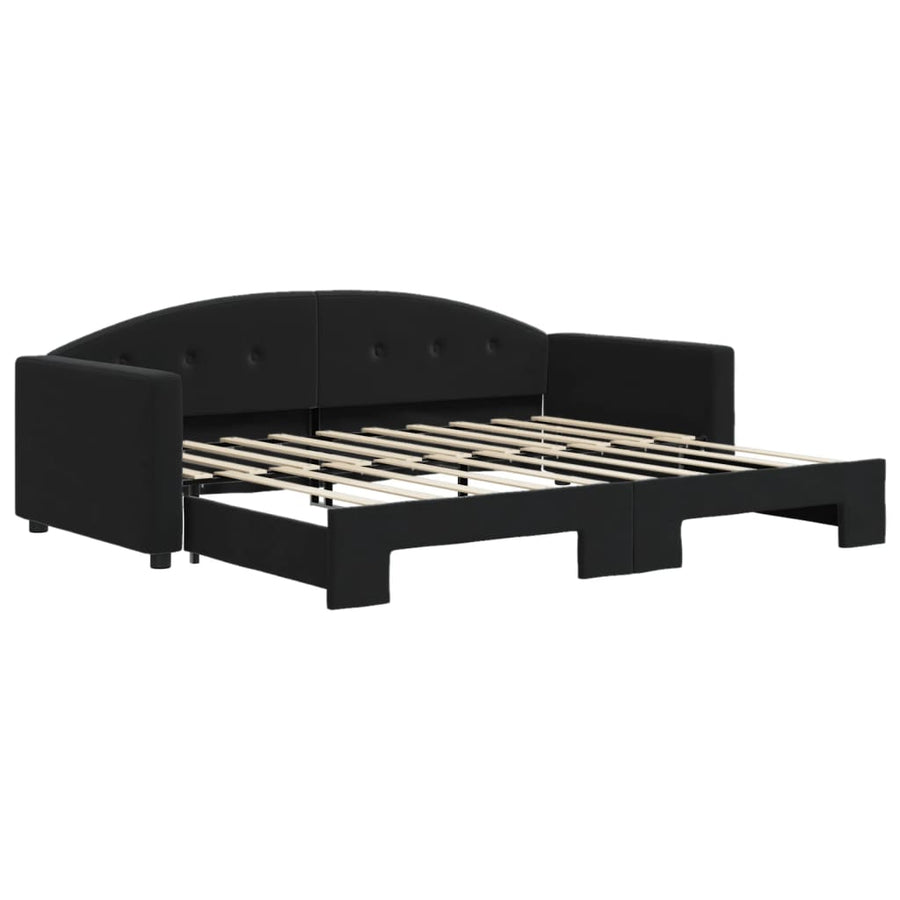Slaapbank Fluweel 90 x 190 cm Zwart met onderschuifbed