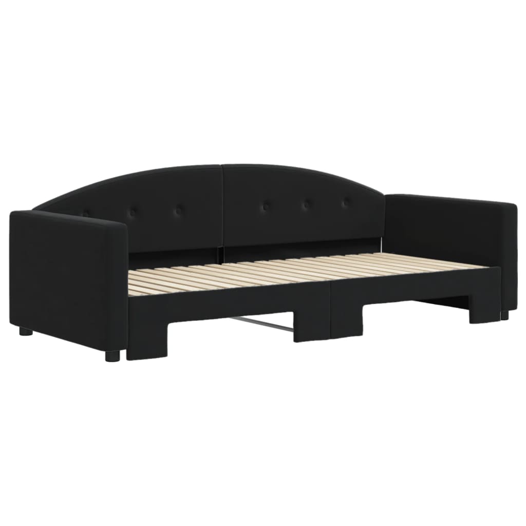 Slaapbank Fluweel 90 x 190 cm Zwart met onderschuifbed